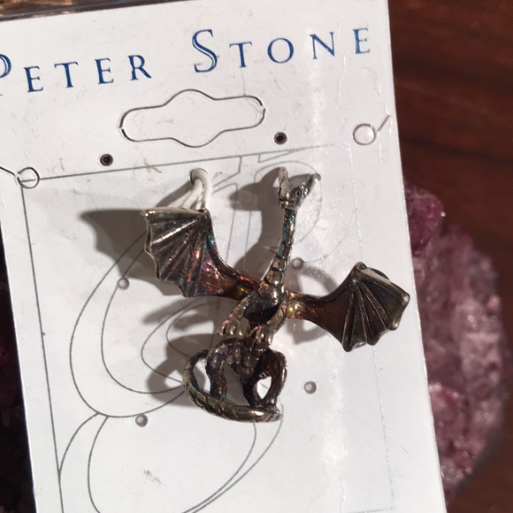 Vintage Sterling silver Peter stone Dragon pendant - Picture 3 of 5